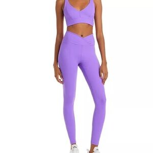 Ribbed High-Waist Leggings | Size Small | Purple